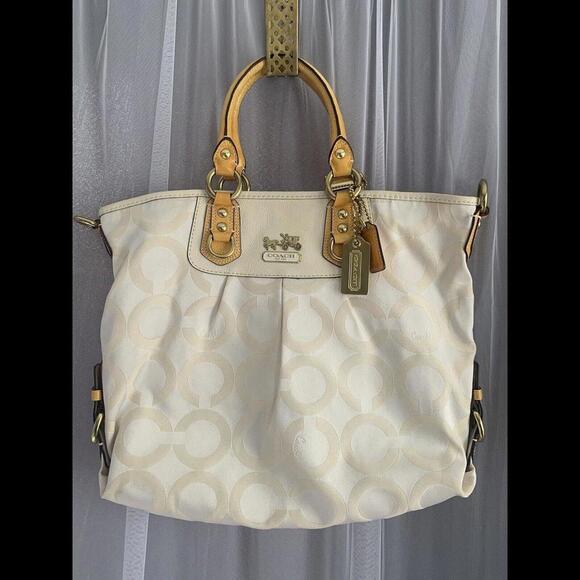 Coach 12963 Madison Julianne Op Art XL Large Tote Satchel Patent Leather Yellow - Picture 4 of 12